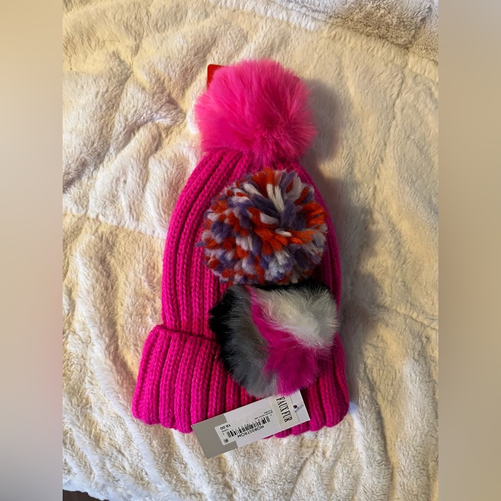 Nordstrom BP Pink Knit Winter Beanie Hat Pick-A-Pom NWT Interchangeable Snap In